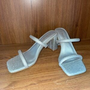Glitter Slip-on Heels Sandals Silver sz 6 New in Box